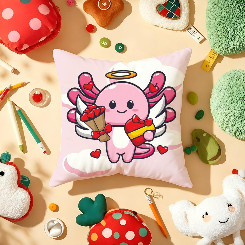 Cartoon Cute Axolotl Cushion Cover Plush Fabric Soft DoubleSided Printed Sofa Warm Winter Home Gift Pillow Cover