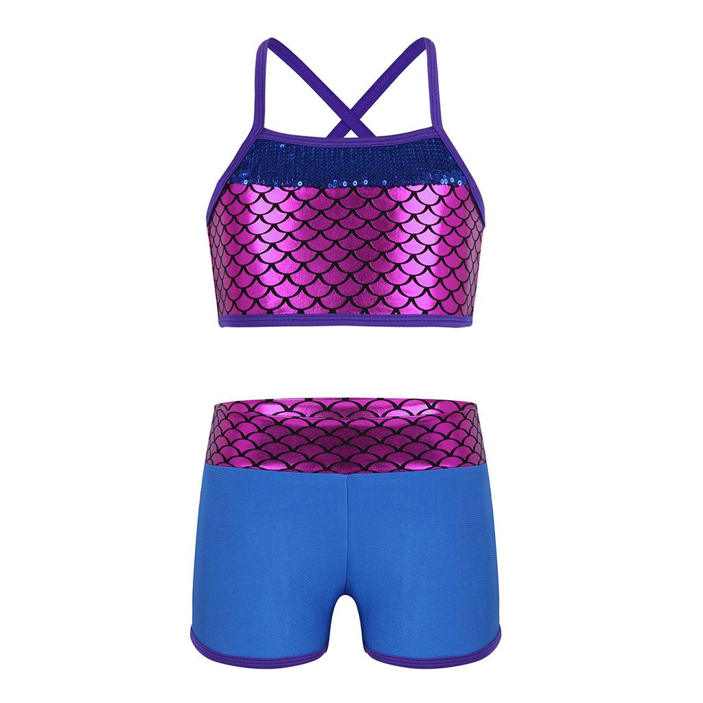 Гимнастический комплект для девочек: топ и шорты с блёстками