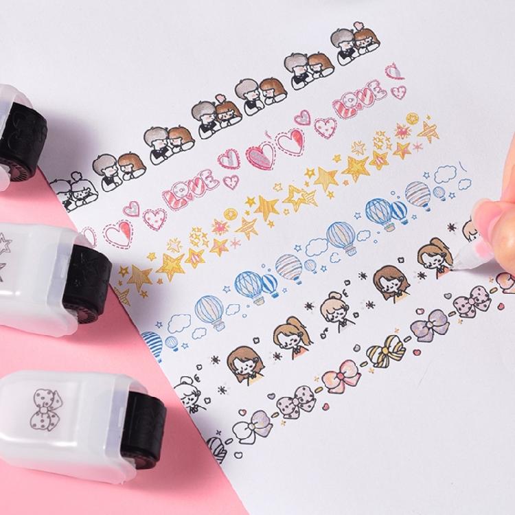 6Pcs Creative Cartoon Roller Stamp Set For Children Student Card Making Scrapbooking Journal Album Art Craft Project