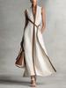 Women's clothing contrasting color sleeveless V-neck cotton and linen temperament elegant dress women