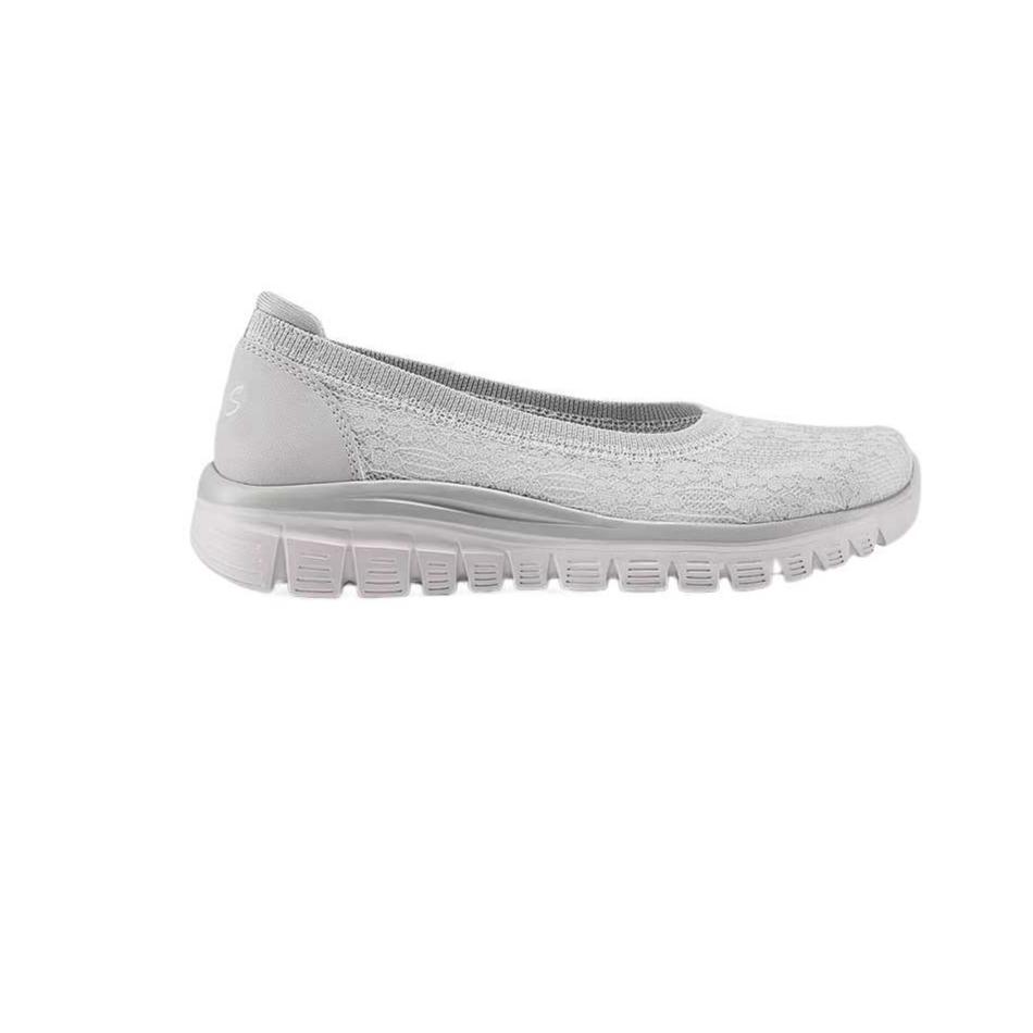 Skechers Ткань Синтетическая кожа Круглый носок Без шнурков Низкие Повседневная обувь Женские кроссовки 100961-LTGY