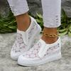 Женская обувь 2024 года, модная летняя повседневная белая обувь, ажурная кружевная парусиновая ажурная дышащая толстая подошва, женская спортивная обувь