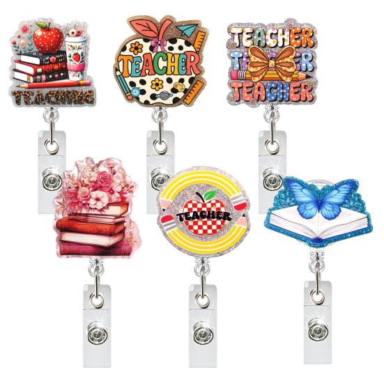 Telescopic Badge Holder Cute Glitter Reels, Acrylic Retractable with Clip, ID Name Tag Reel Card for Nurse Teacher Keychain Nurses
