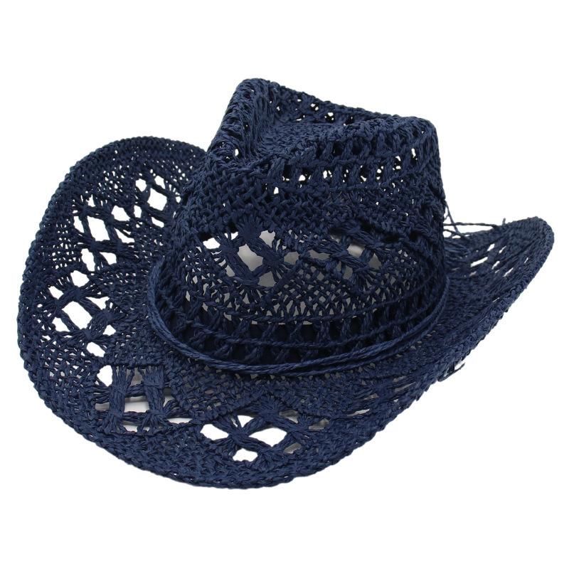 Hand-woven Holiday Beach Hat Western Cowboy Straw Hat Sun Hat Hollow Jazz Hat Men and Women Tide