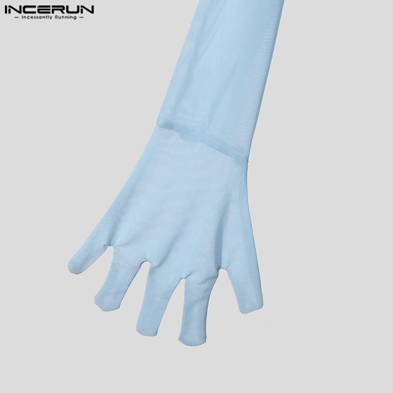 INCERUN Мужские прозрачные топы с длинным рукавом и оборками для клубной вечеринки, короткие сетчатые футболки