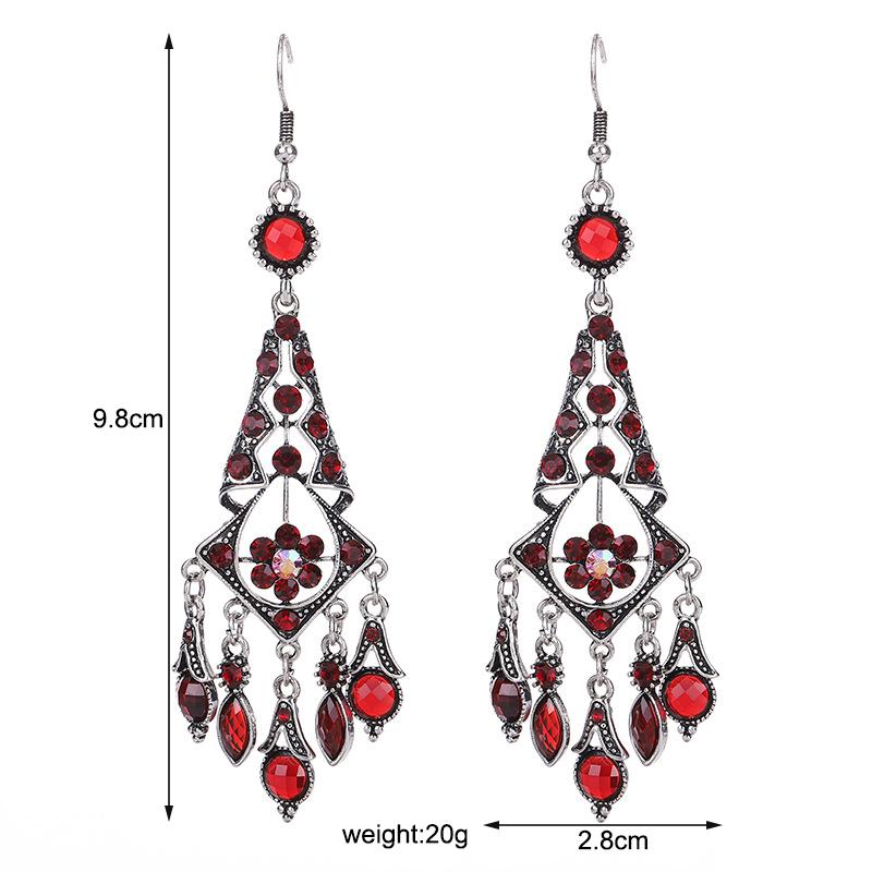 Fashion Ethnic Women's Crystal Flower Drop Tassel Long Earrings Wedding Jewelry Vintage Statement Bohemian Earrings Brincos