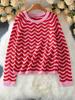 European Wave Stripe Round Neck Sweater – Women's Casual Long Sleeve Knitwear for Autumn & Winter.