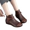 Retro Women Short Ankle Boots  Autumn Winter Side Zipper Leather Boots Handmade Round Toe Light Weight Flat Booties