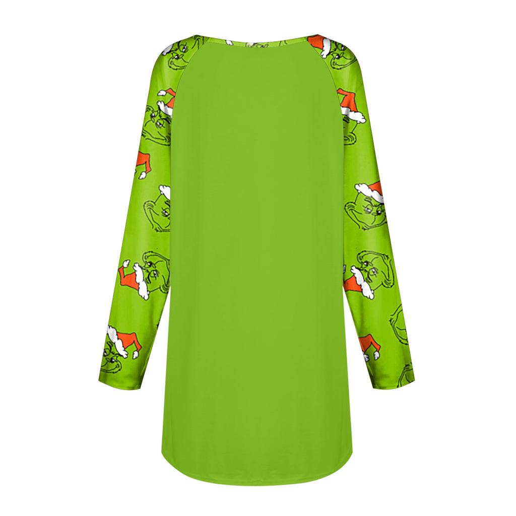 Женская мода, повседневная блузка с длинным рукавом и рождественским принтом, пуловер с круглым вырезом