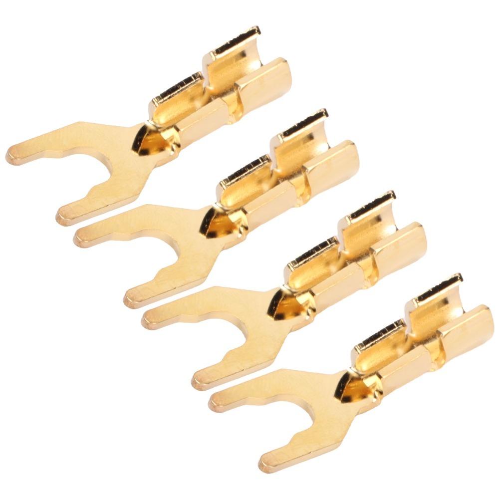 4PCS Gold Plated Y Plug Spade Connector 45 Degree Fork Speaker Wire Plug For AV Receivers