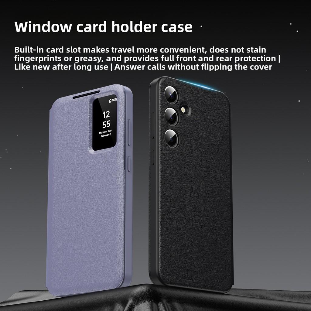 Window View Smart Leather Phone Case With Card Slot For Samsung Galaxy 5g S25