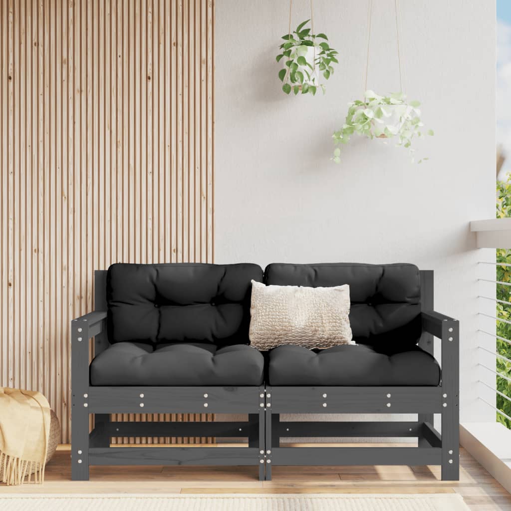 Garden Corner Sofa Set 2 Pieces Grey Solid Pine Wood