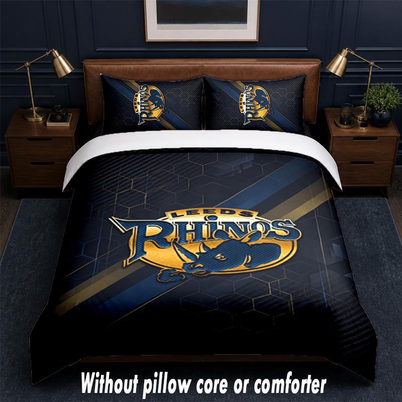 Leeds Rhinos Design Bed Bedding Set 1 Duvet Cover + 2 Pillowcases Soft Breathable Household Bed Linens