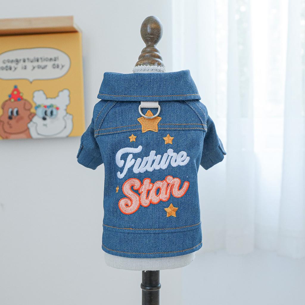 Pet Clothes Dog Cat Clothing Clothing Handsome Cute Rock Handsome Denim Collection Directly from the Manufacturer