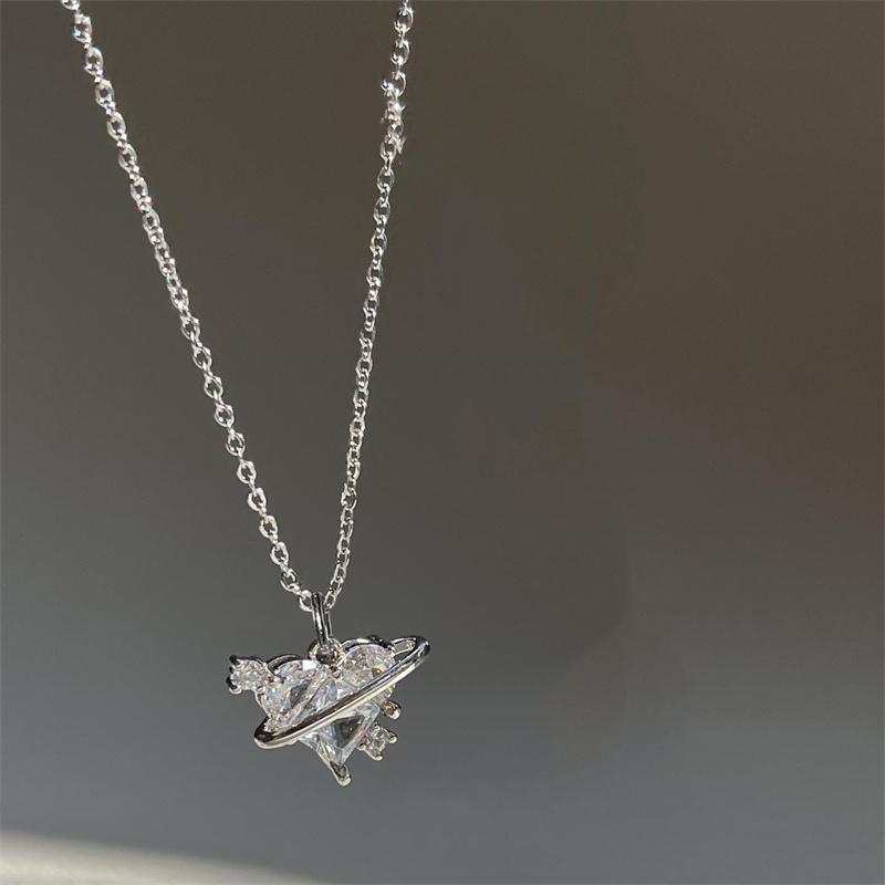 Y2K розовая планета сердце циркон кулон ожерелья женская мода эстетичная цепочка на ключицы ожерелье подарок на день Святого Валентина вечерние ювелирные изделия