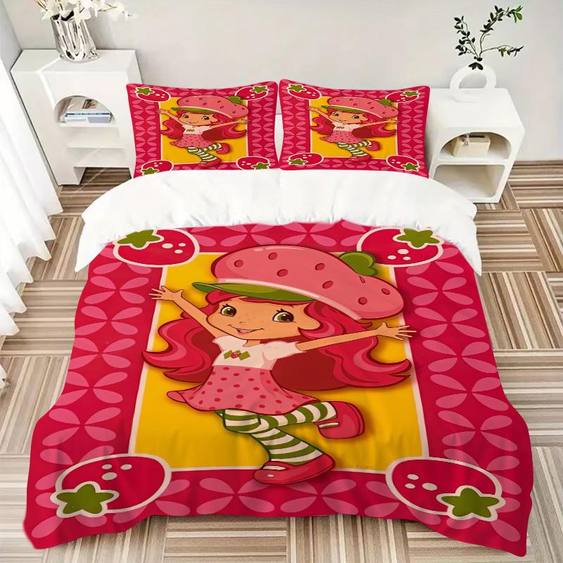Strawberry Shortcake Adventure Print 3Pcs Bedding Setduvet Cover With 2 Bedropillowcase Home Birthday Gift
