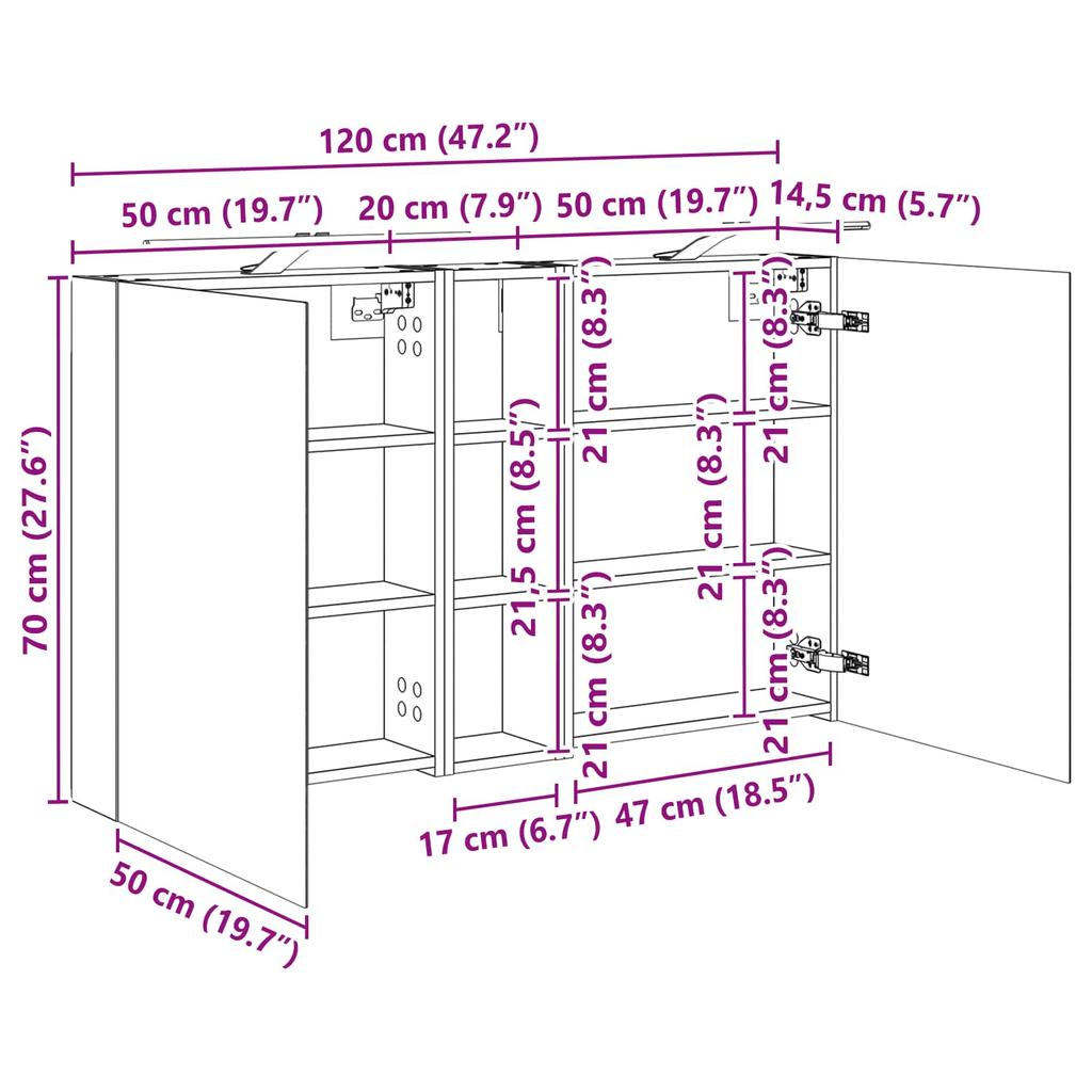 Bathroom Cabinet Set 3 pcs 120 x 14.5 x 70 cm Particleboard