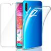 Case for Samsung Galaxy A70 - Transparent Silicone - Impact Protection - Tempered Glass Film - Flexible