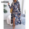 Spring and Autumn Women's Dress Vintage Floral Lapel Laced Shirt Dresses Long Dress