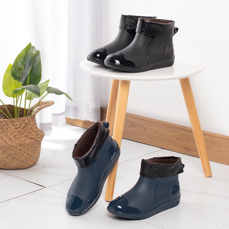Мужские блестящие повседневные резиновые сапоги с низким верхом - Водонепроницаемая обувь на толстом низком каблуке
