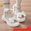 Women's 2024 Summer Fairy Style Platform Sandals with Bow, Thick Sole, Pearl Accent, and One-Strap Design