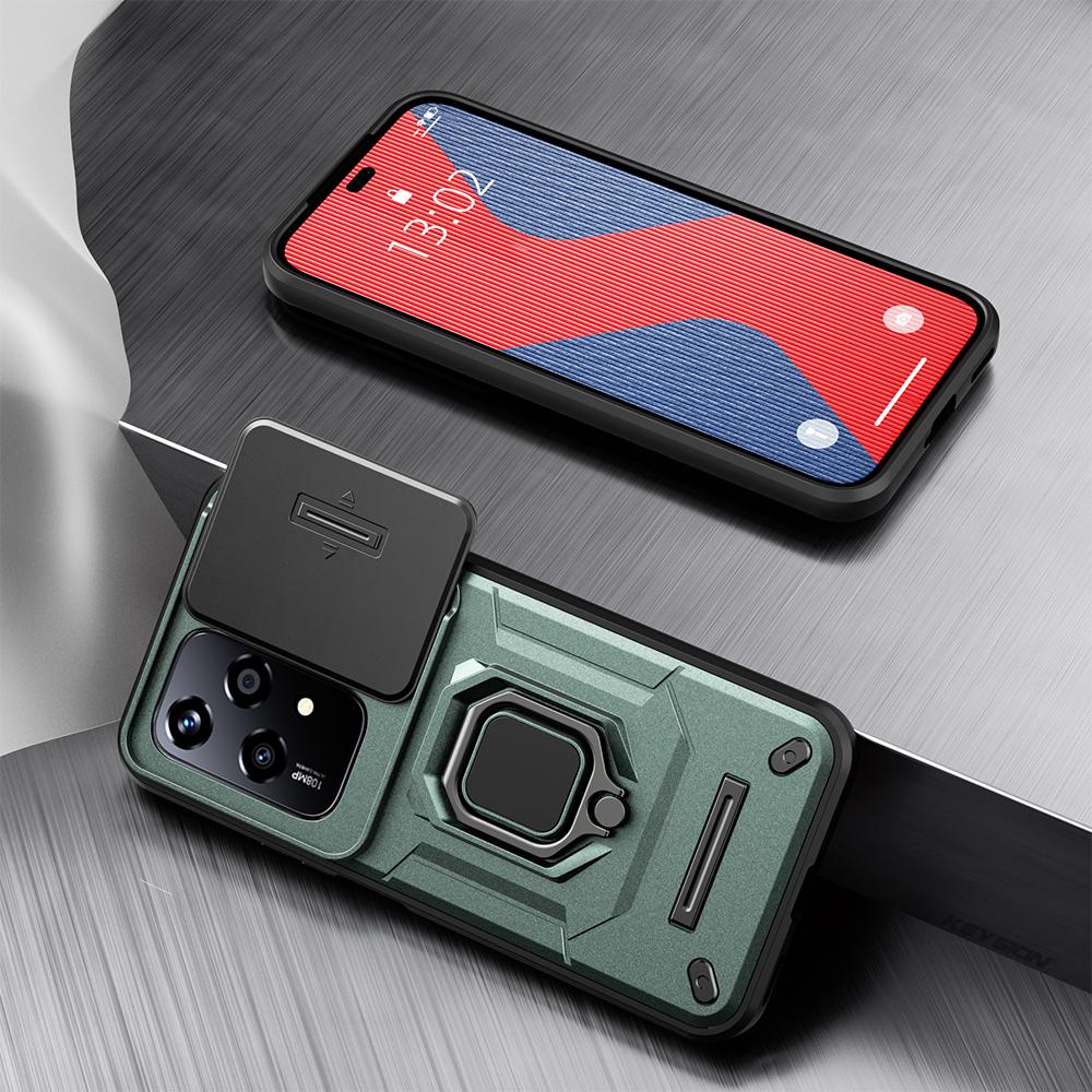 Case Keysion For Shockproof Honor 200 Lite 5g Slide Camera Lens Protection Ring Stand Phone Cover For For Huawei Honor 200 Lite
