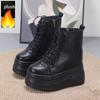 Fashion High Top Women Shoes Genuine Leather 12cm Platform Boots Ankle Wedge Hidden Heel Zip Autumn Warm Fur Winter Shoes Sneakers