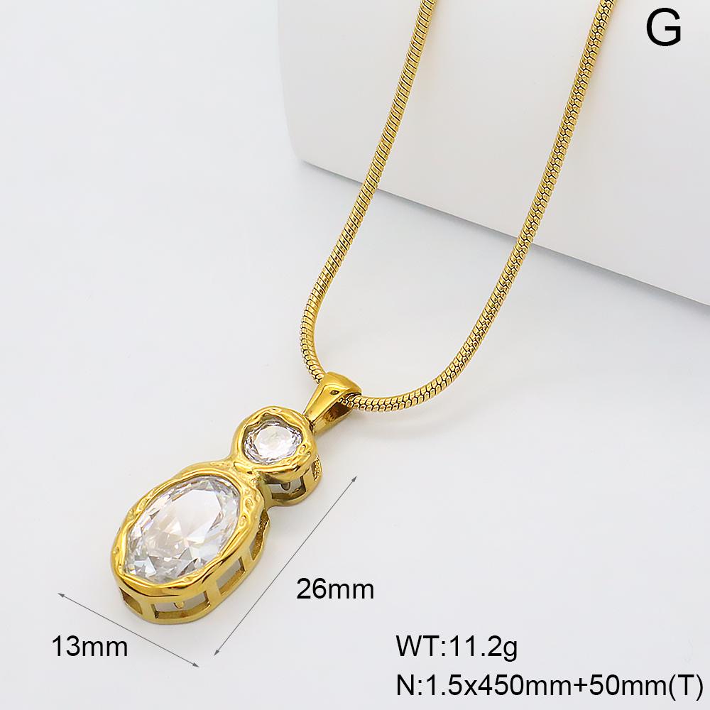 JUSNOVA Fashion Stainless Steel Geometric Lab Created Zircon Statement Pendant Necklace Women 18k PVD Gold Plated Hypoallergenic