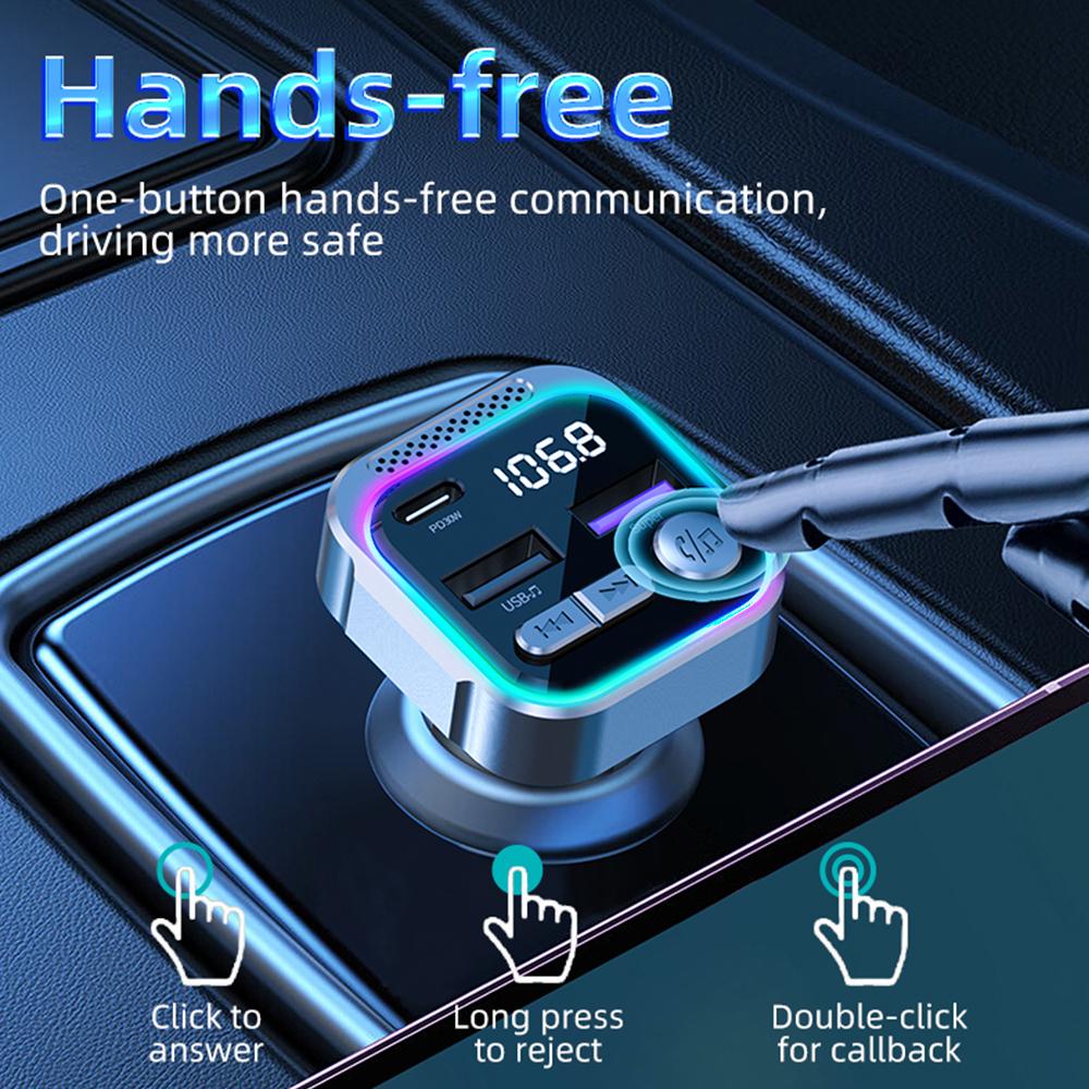 Bluetooth FM Transmitter Car Radio Modulator Quick Charger PD+QC3.0 Dual USB Phone Charger RGB Wireless Handsfree MP3 Player Kit