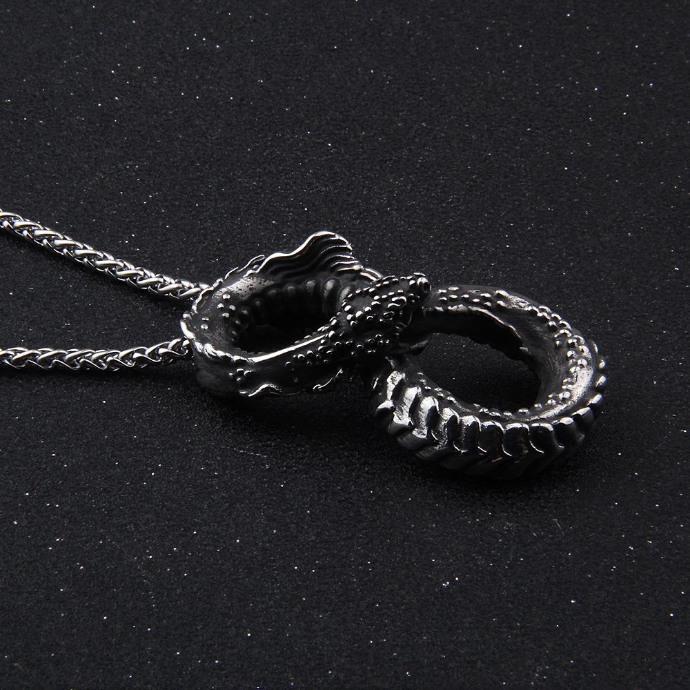 Ожерелье из нержавеющей стали с драконом Уроборосом - подвеска-амулет в виде змеи викингов с 3D-дизайном бесконечности для мужских панк-ювелирных изделий в подарок