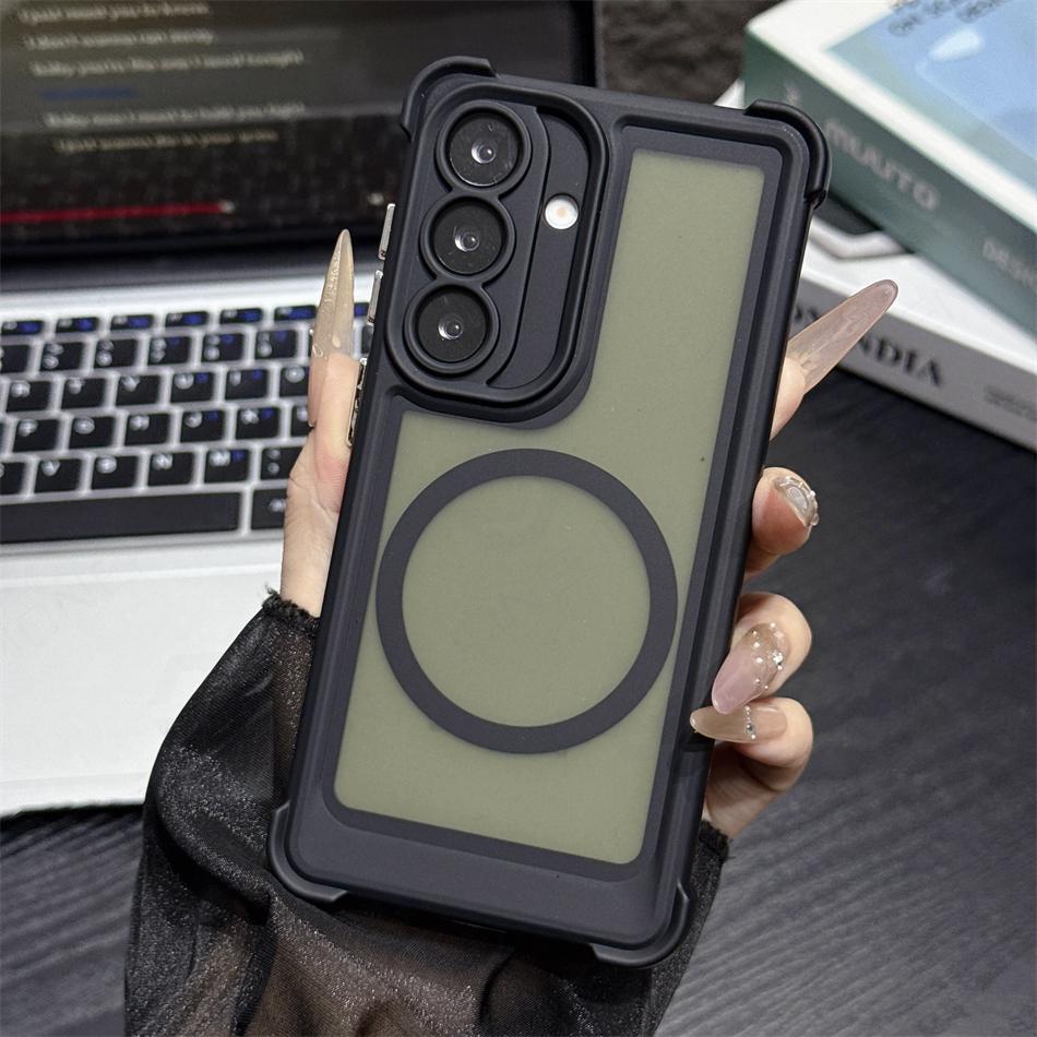 Translucent Armor Magnetic Case For Samsung Galaxy S26 S2 Ultra S24 Plus Reinforced Shockproof Corners Matte Cover For