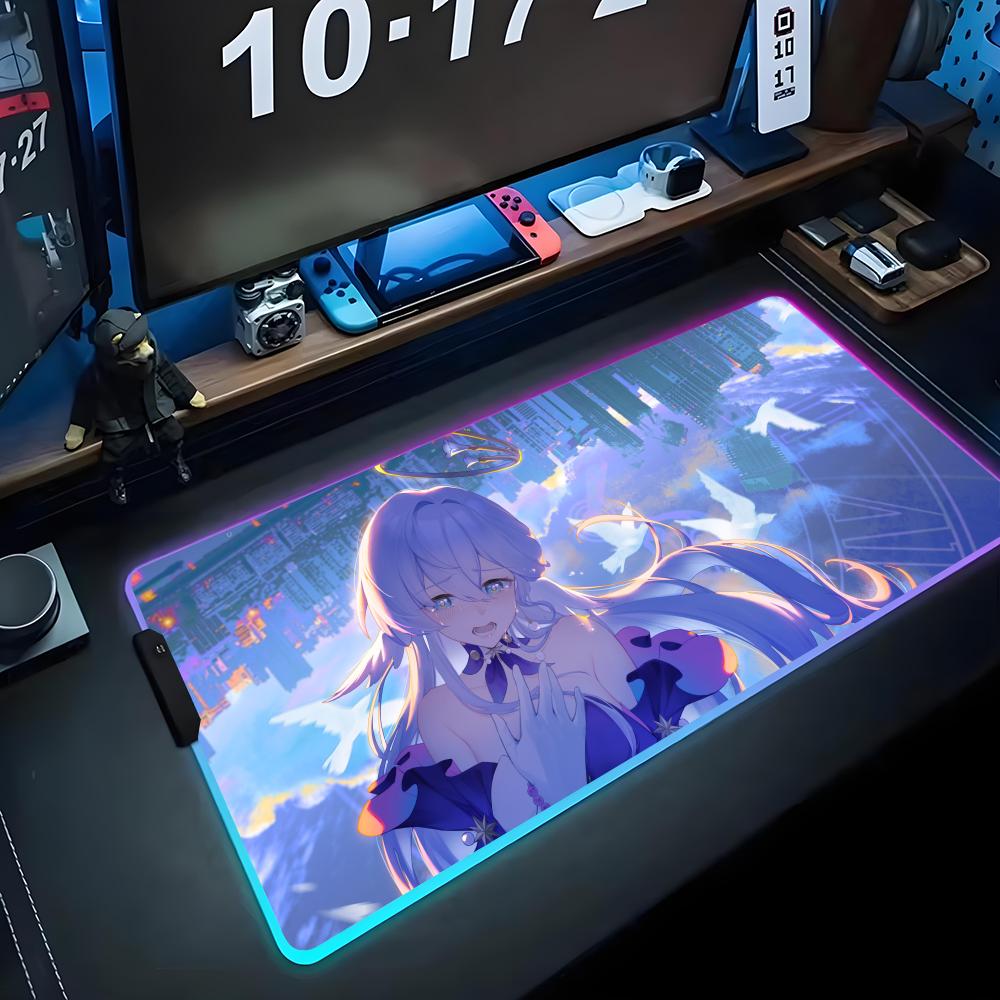 Robin honkai Коврик для мыши RGB Игровой коврик для мыши Большой светодиодный коврик Настольный коврик для ПК Светящийся коврик для мыши Большие коврики для клавиатуры Настольный ковер С подсветкой
