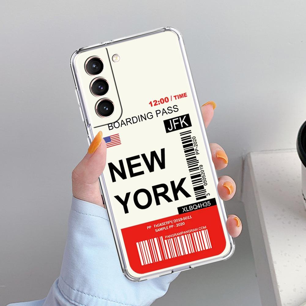 Чехол для телефона Samsung Galaxy S26 S25 S24 S23 S22 Ultra S20 S21 FE 5G Plus Прозрачная крышка Мировой Городской Билет Путешествие Нью-Йорк Лондон