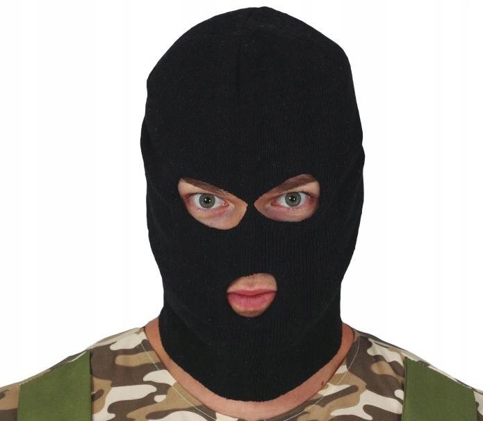 Czarna Kominiarka Wojskowa Żołnierza Komandosa Złodzieja Ninja Kamuflaż Bal