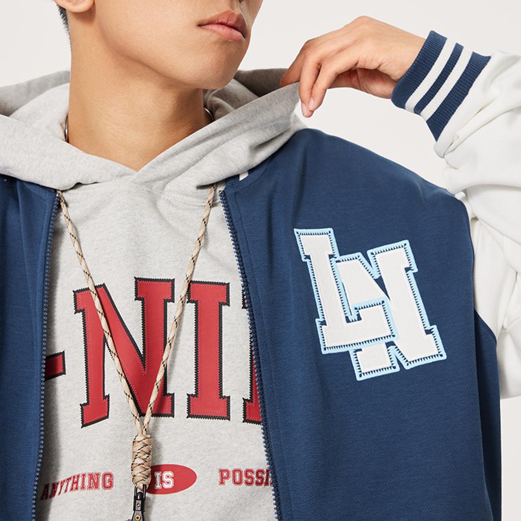 Li Ning Color Block Logo Print Вязаная куртка Мужские куртки Deep-Navy AFDU553-2