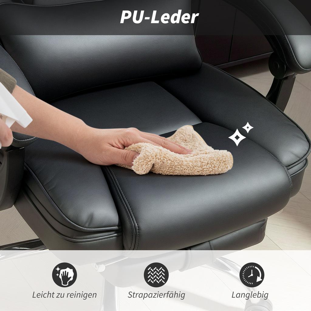 Office Chair Ergonomic with Massage Function Desk Chair with Footrest, Faux Leather Black