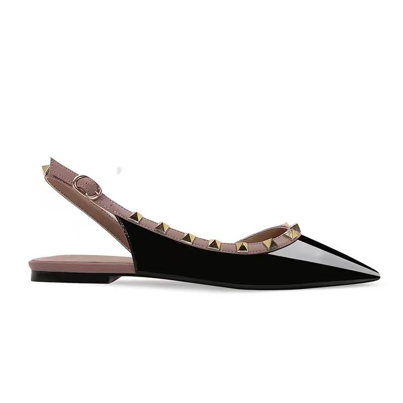 Модные замшевые балетки с шипами, с острым носком, кожаные сандалии с открытым носком, женские сандалии, женские балетки, обувь женская
