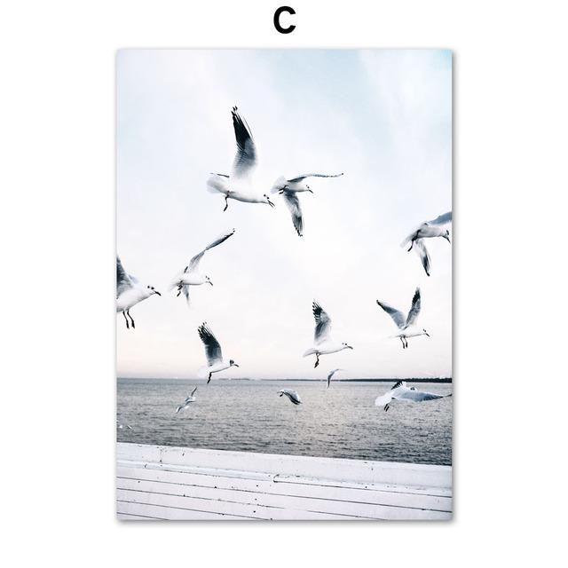 Морской пляж, чайка, тростник, песчаный мост, дерево, настенная живопись на холсте, постеры на скандинавскую тему и принты, настенные панно для декора гостиной