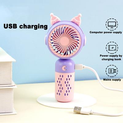 Мультяшный мини-ручной вентилятор с подсветкой, USB-зарядка, долговечный, портативный, дорожный, небольшой вращающийся вентилятор