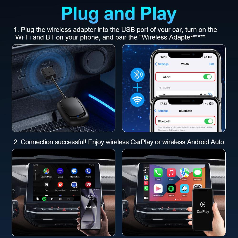Wireless CarPlay Adapter for Apple iPhone Android Wired To Wireless Carplay Dongle Plug And Play USB Connection Auto Car Dongle