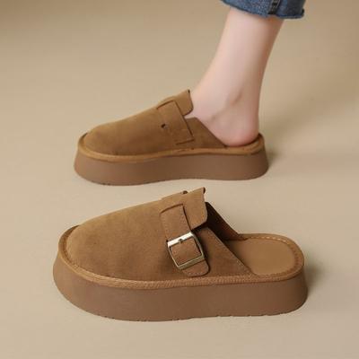 Женские ретро-мюли, осенние шлепанцы, роскошные туфли из искусственной замши на платформе, женские туфли на каблуках, повседневные туфли на плоской подошве, модные тапочки на платформе