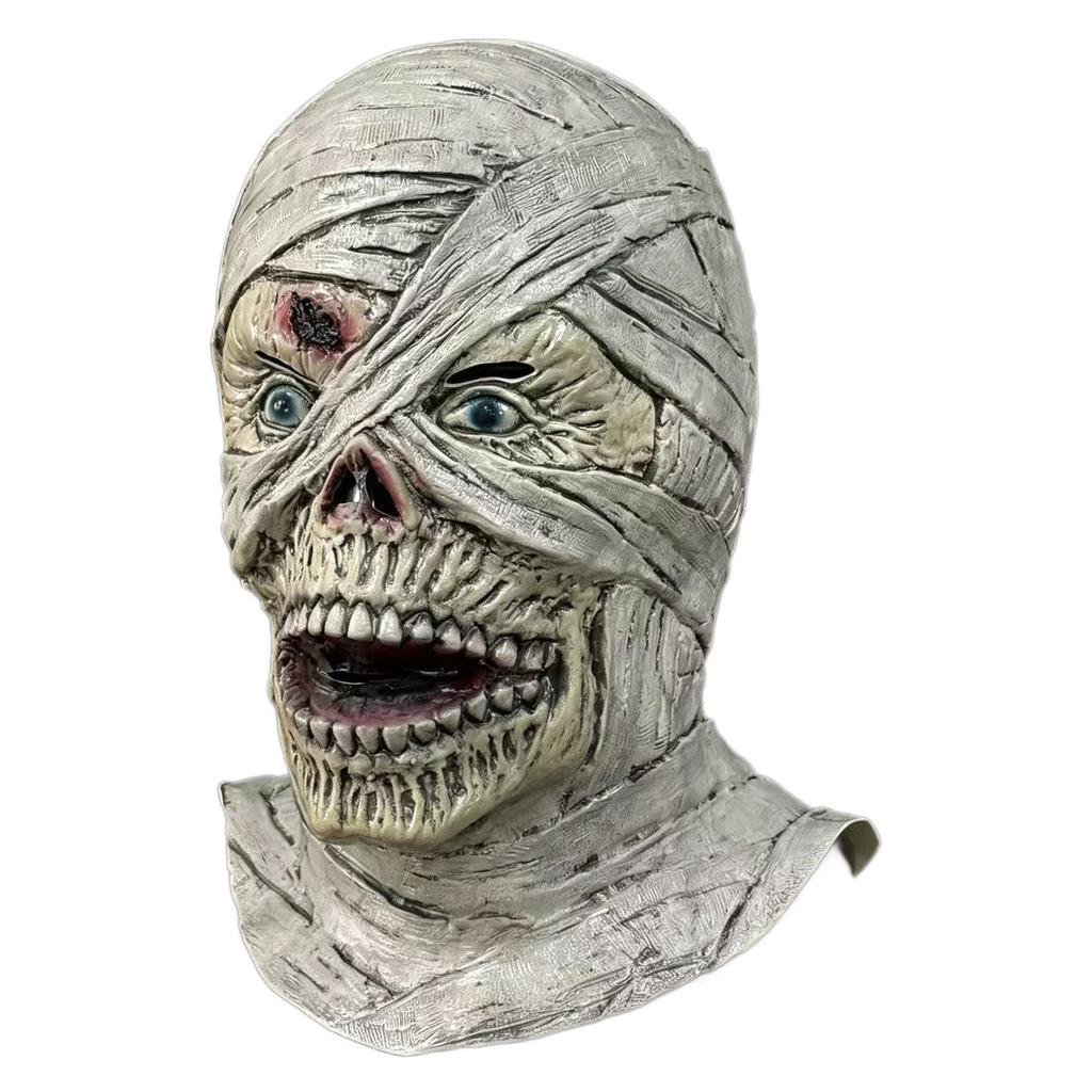 Halloween Horror Mummy Long Latex Skull Ghost Face Mask for Pranks Film and television cos Masquerade props