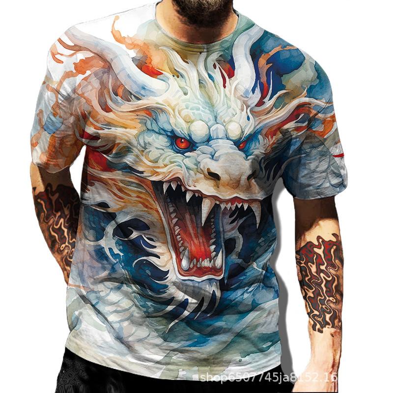 Мужская повседневная футболка с коротким рукавом, напечатанная в 3D, серия «Дракон»