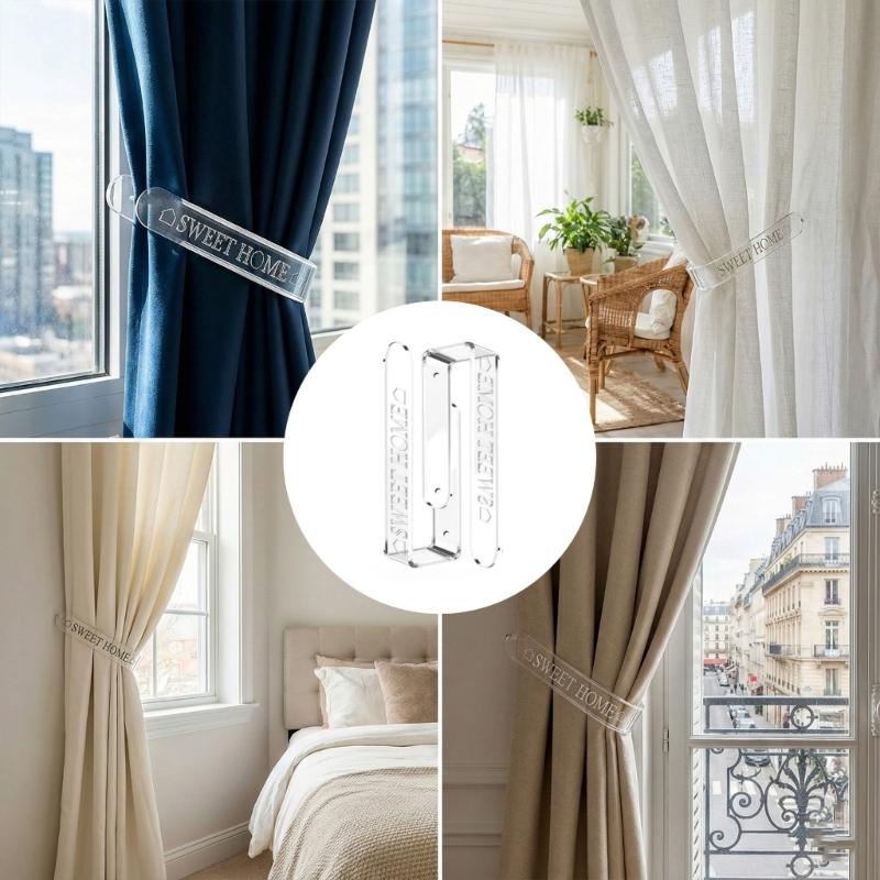 Set Of 2 Clear Acrylic Curtain Holders Wall Mountable Hooks Window Drapery Tiebacks Holdbacks For Curtain Organization
