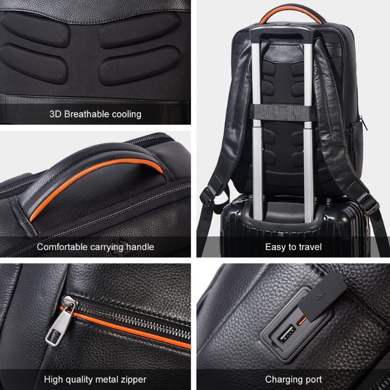 Кожаный мужской рюкзак, верхний слой из коровьей кожи, деловой рюкзак с USB-кабелем, стильная повседневная сумка для компьютера