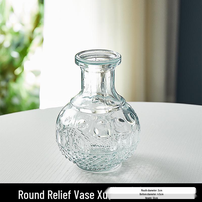 Европейская ваза из рельефного стекла в стиле легкой роскоши для гостиной, для цветочных композиций - Прозрачный гидропонный орнамент