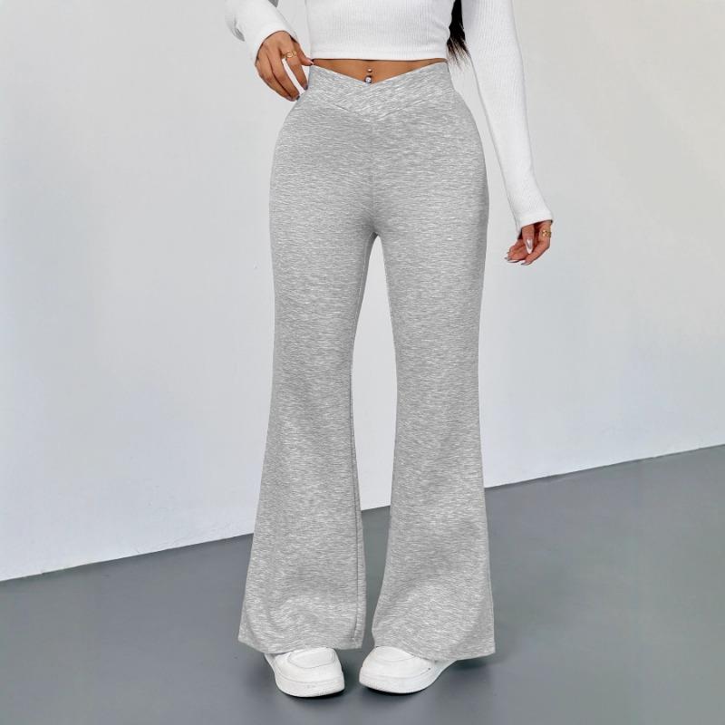 Women S Slim Fit Flared Pants Casual Street Style Grey