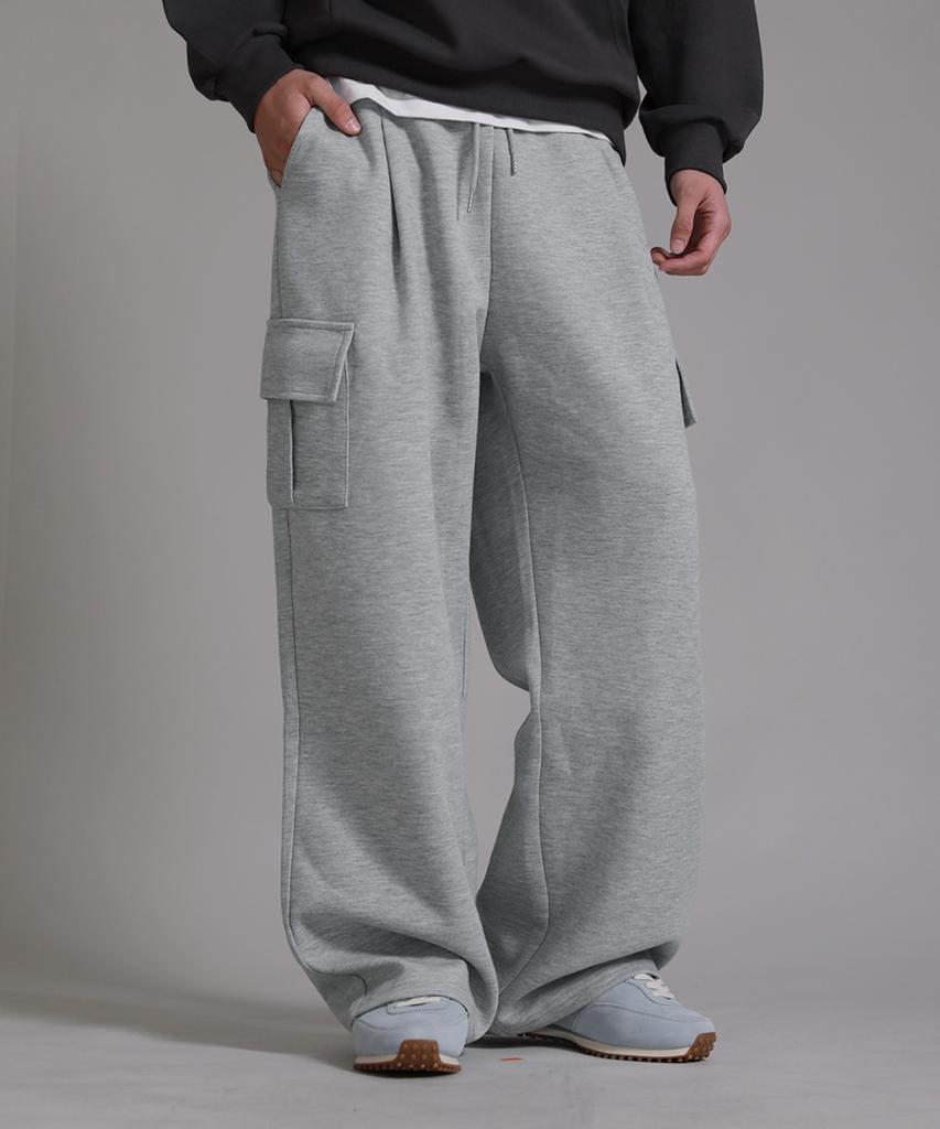 LIKE THE MOST Training Label Cargo Pintuck Wide Pants_Melange