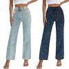 Women's Full Diamond Jeans Casual Vintage Baggy Straight Wide Leg Denim Pants