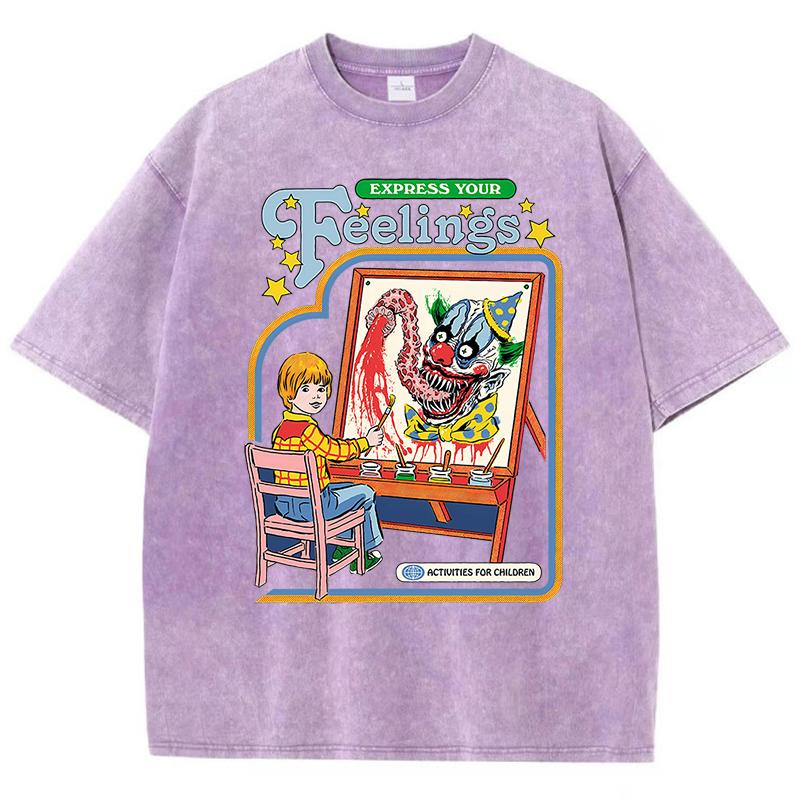 Выразите свои чувства, нарисуйте клоуна, стираные ретро-футболки для мужчин, модные уличные дышащие футболки, свободные хлопковые футболки, одежда, футболка